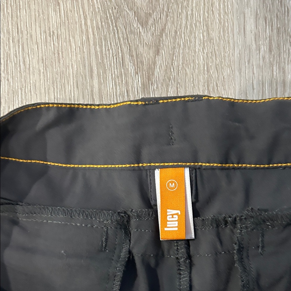 Lucy Charcoal Dri fit utility work out/ leisure pants with Mustard Accents.
